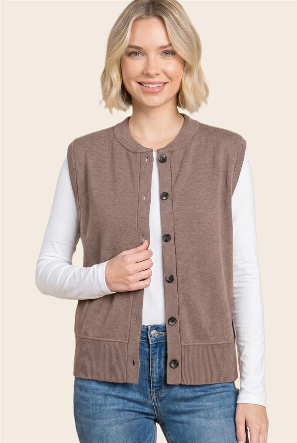 Button Down Sweater Vest - Mocha