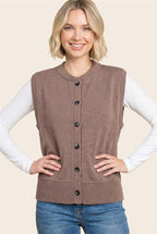 Button Down Sweater Vest - Mocha