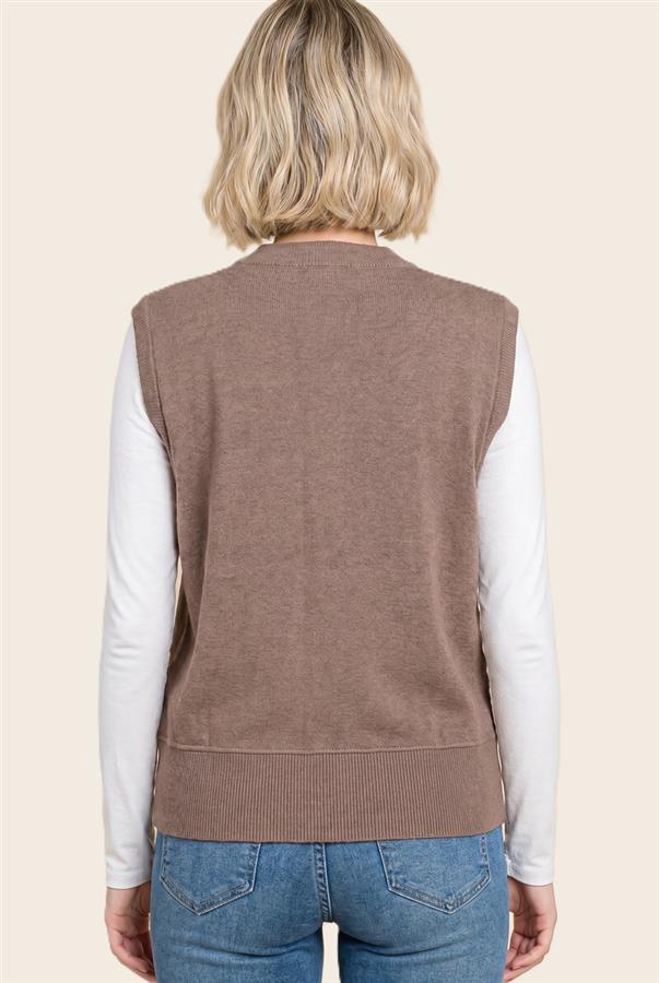 Button Down Sweater Vest - Mocha