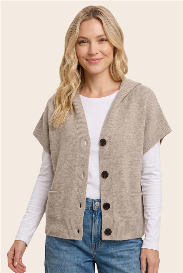 Hooded Sweater Vest - Taupe