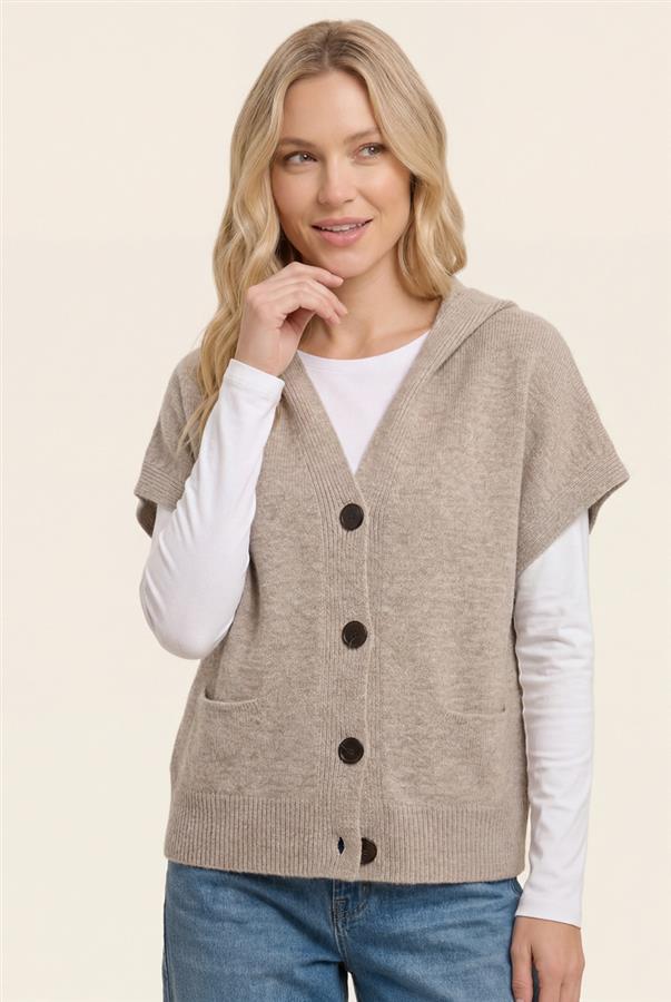 Hooded Sweater Vest - Taupe