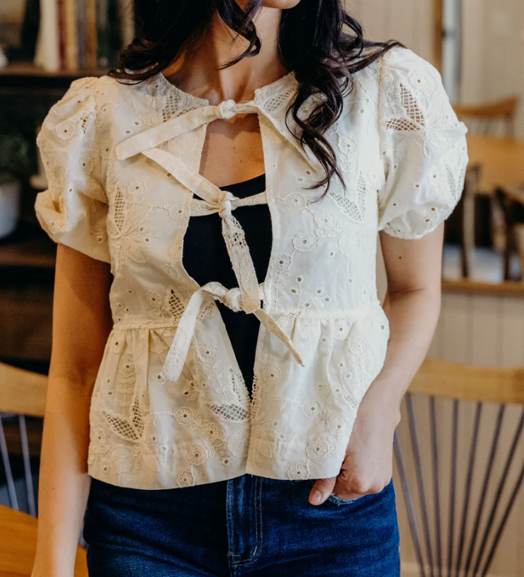 Tie Front Lace Peplum Blouse
