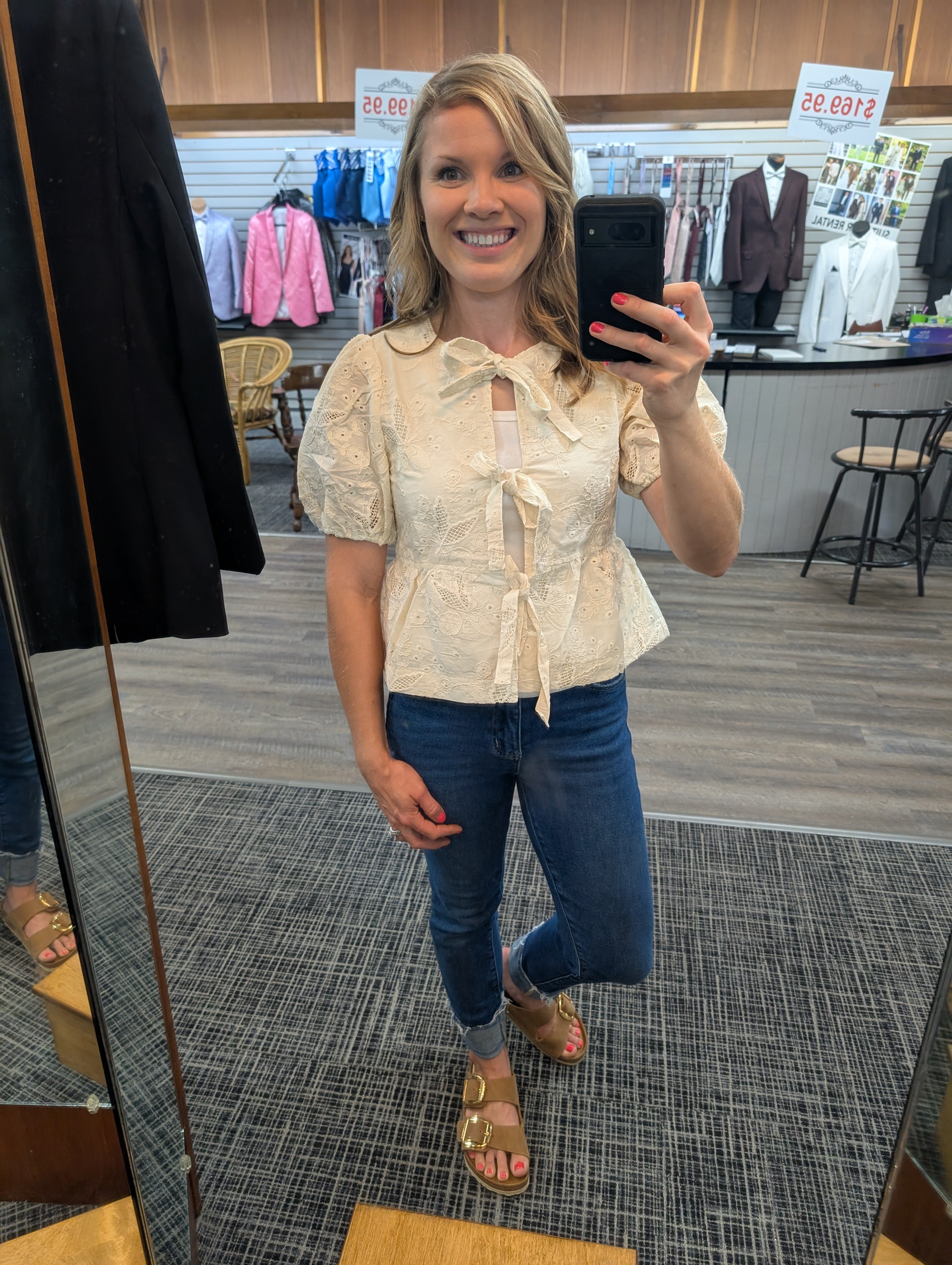 Tie Front Lace Peplum Blouse